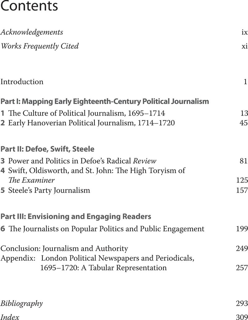 Contents - Political Journalism in London, 1695–1720