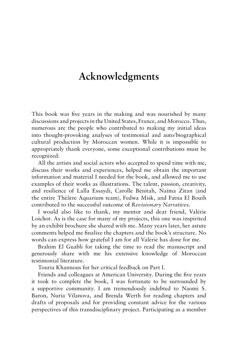 Acknowledgments - Revisionary Narratives