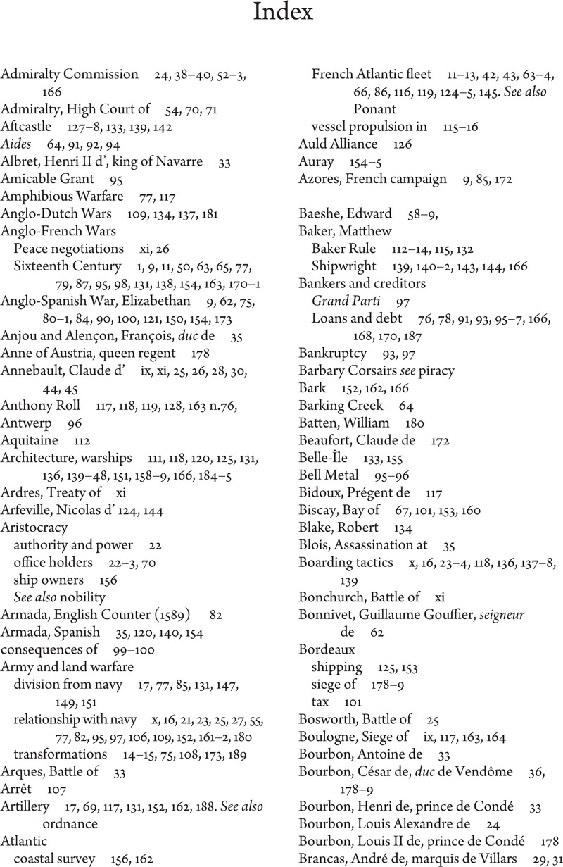 Index - The English and French Navies, 1500-1650