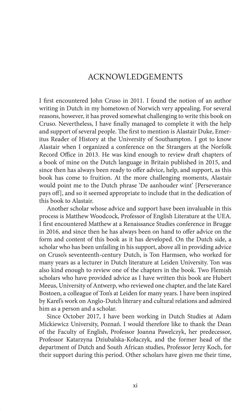 Acknowledgements - John Cruso Of Norwich And Anglo-dutch Literary 