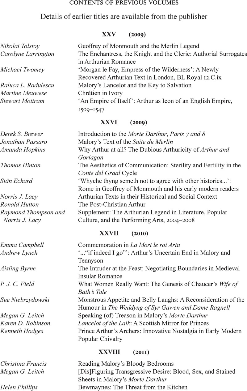 contents of previous volumes - Arthurian Literature XXXVII