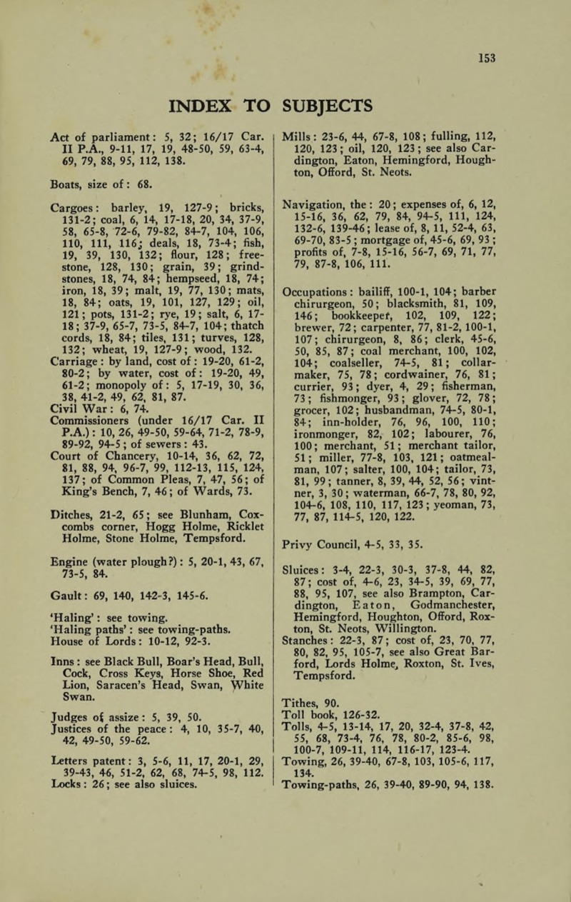 Index of Subjects - The Navigation of the Great Ouse between St