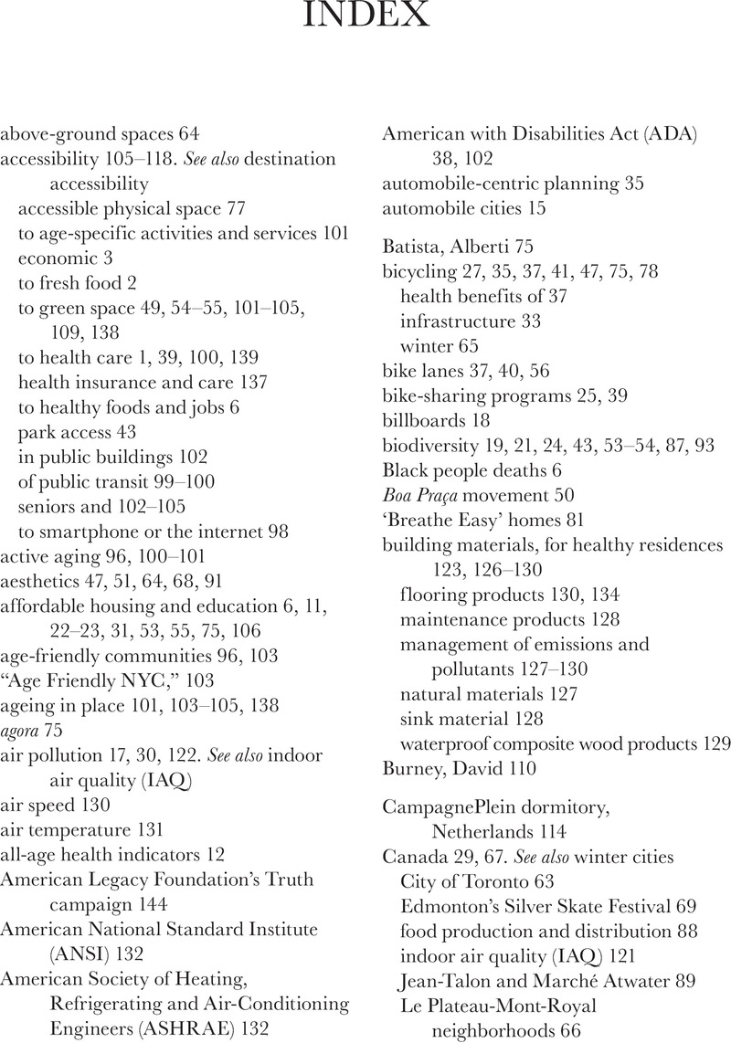 Index - Fundamentals of Planning Cities for Healthy Living