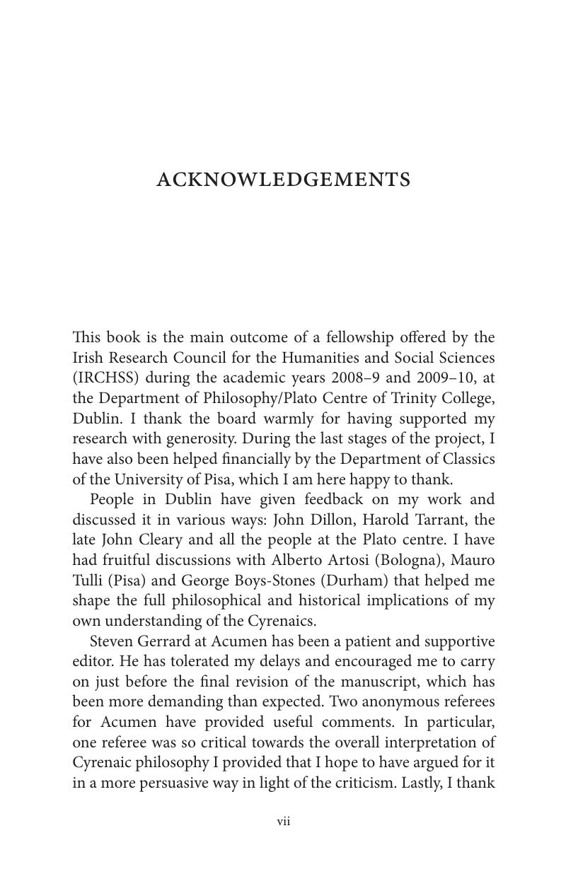 Acknowledgements - The Cyrenaics