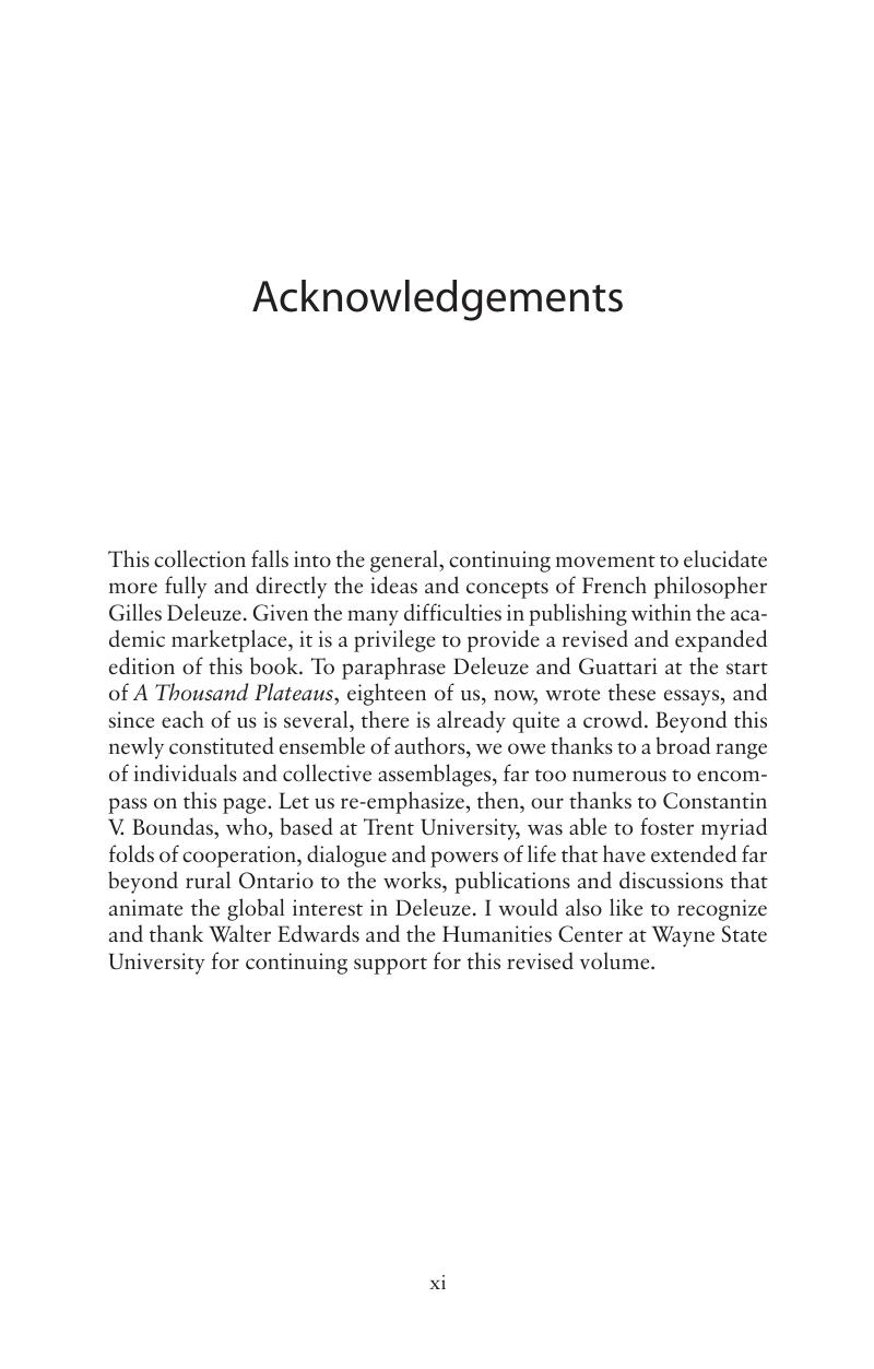 Acknowledgements - Gilles Deleuze