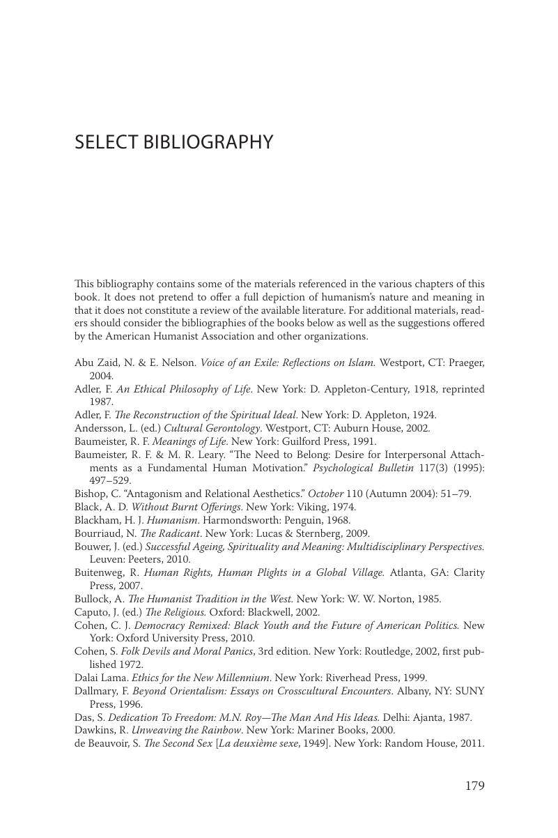 Select Bibliography - What Is Humanism, And Why Does It Matter?