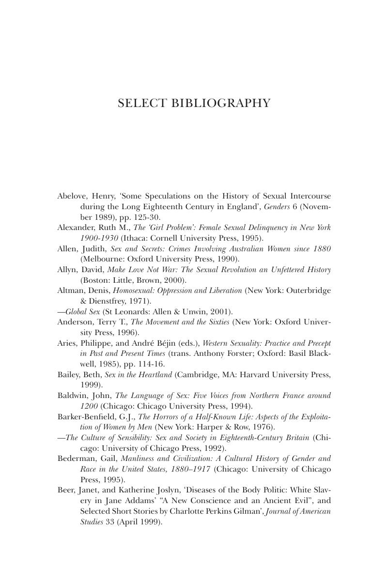 Select Bibliography Histories of Sexuality