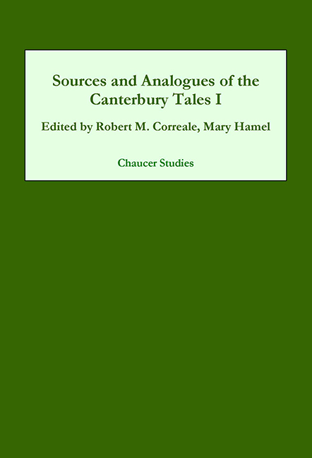 Sources and Analogues of the Canterbury Tales: vol. I