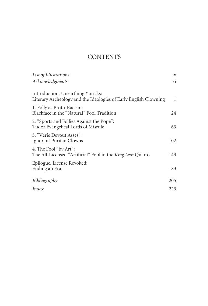 Contents - The English Clown Tradition from the Middle Ages to Shakespeare