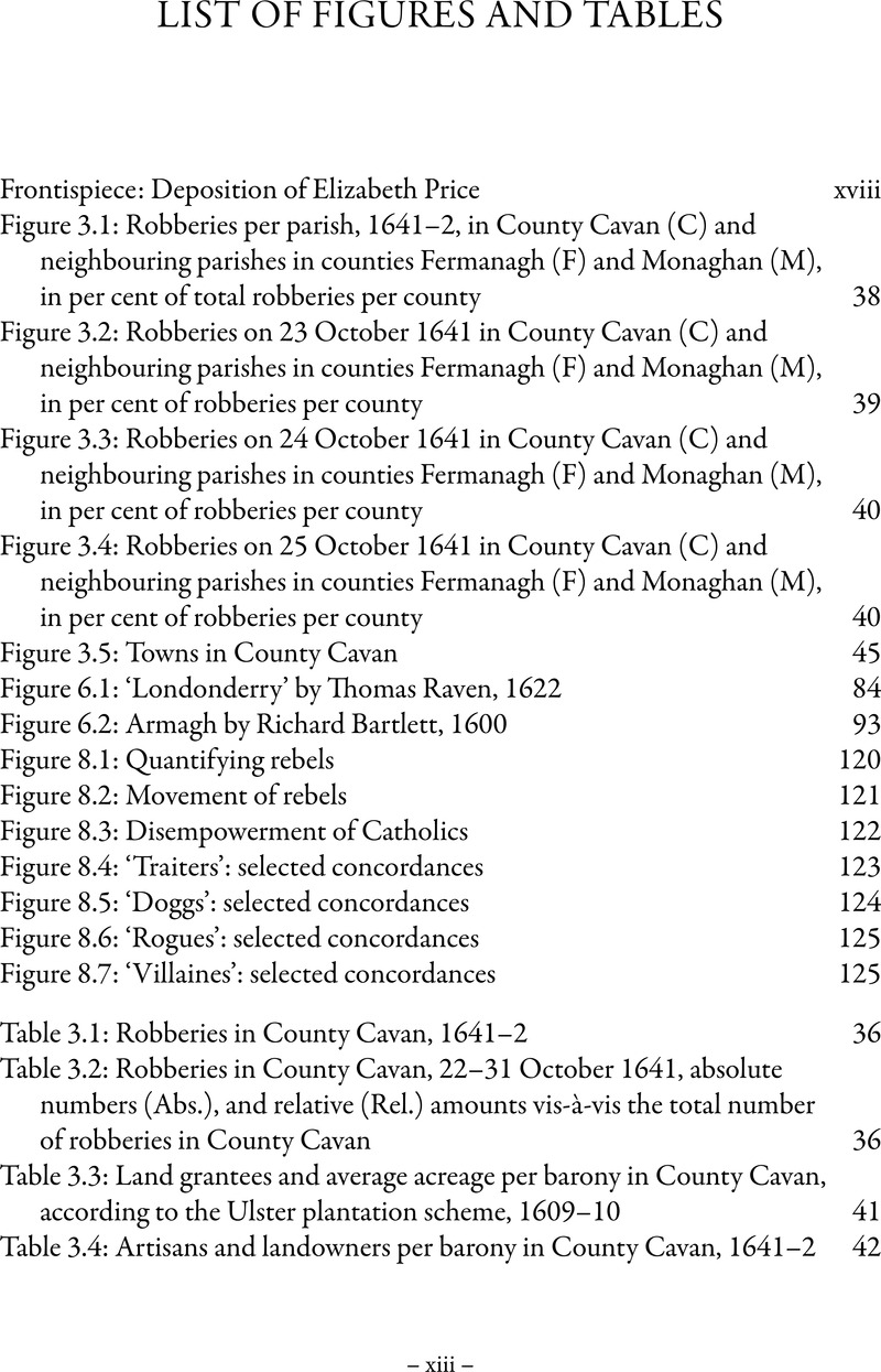 List Of Figures And Tables - The 1641 Depositions And The Irish Rebellion