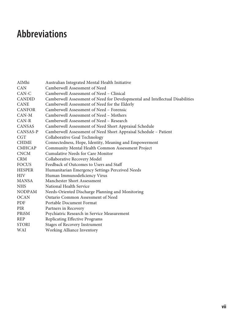 Abbreviations - Camberwell Assessment Of Need (CAN)