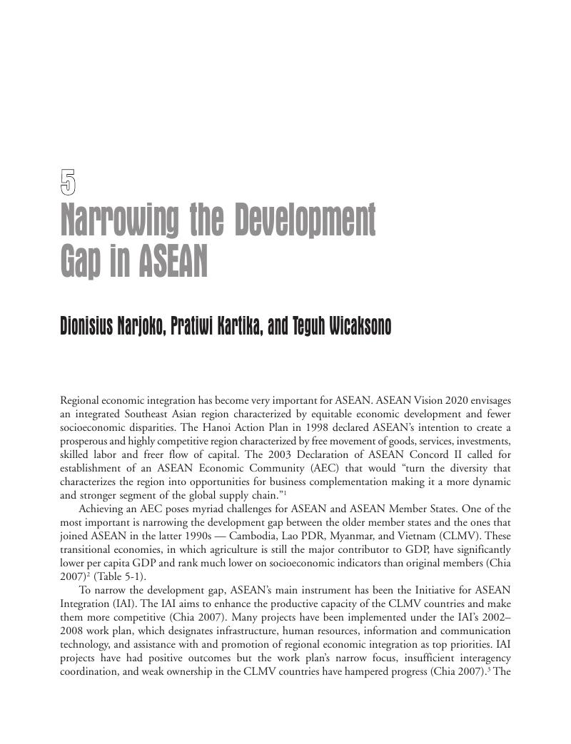 Narrowing The Development Gap In Asean Chapter 5 Realizing The