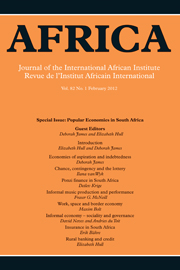 Africa Volume 82 - Issue 1 -  Special Issue: Popular Economies in South Africa