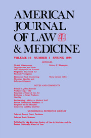 American Journal of Law & Medicine Volume 10 - Issue 1 -
