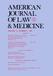 American Journal of Law & Medicine Volume 11 - Issue 1 -