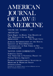 American Journal of Law & Medicine Volume 13 - Issue 1 -
