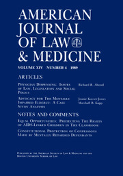 American Journal of Law & Medicine Volume 14 - Issue 4 -