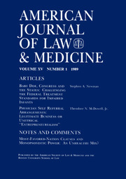 American Journal of Law & Medicine Volume 15 - Issue 1 -