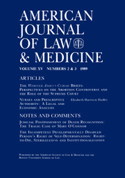 American Journal of Law & Medicine Volume 15 - Issue 2-3 -
