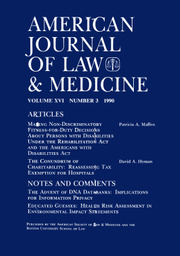 American Journal of Law & Medicine Volume 16 - Issue 3 -