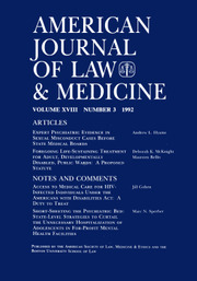 American Journal of Law & Medicine Volume 18 - Issue 3 -