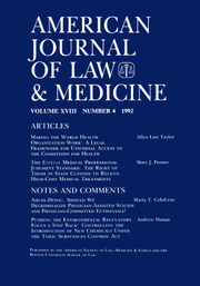 American Journal of Law & Medicine Volume 18 - Issue 4 -