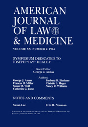 American Journal of Law & Medicine Volume 20 - Issue 4 -  Symposium Dedicated to Joseph “Jay” Healey
