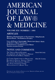 American Journal of Law & Medicine Volume 21 - Issue 1 -