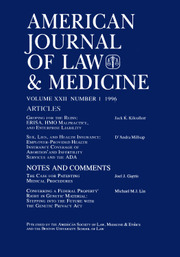 American Journal of Law & Medicine Volume 22 - Issue 1 -