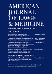 American Journal of Law & Medicine Volume 22 - Issue 4 -