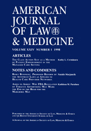 American Journal of Law & Medicine Volume 24 - Issue 1 -