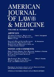 American Journal of Law & Medicine Volume 26 - Issue 1 -