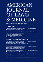 American Journal of Law & Medicine Volume 26 - Issue 4 -