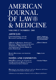 American Journal of Law & Medicine Volume 27 - Issue 1 -