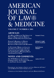 American Journal of Law & Medicine Volume 27 - Issue 4 -
