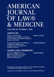 American Journal of Law & Medicine Volume 28 - Issue 1 -