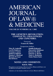 American Journal of Law & Medicine Volume 28 - Issue 2-3 -  The Genetics Revolution: Conflicts, Challenges and Conundra