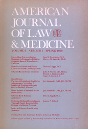 American Journal of Law & Medicine Volume 5 - Issue 1 -