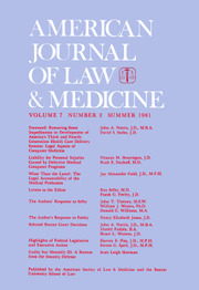 American Journal of Law & Medicine Volume 7 - Issue 2 -