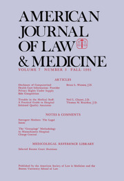 American Journal of Law & Medicine Volume 7 - Issue 3 -
