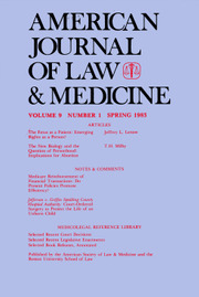 American Journal of Law & Medicine Volume 9 - Issue 1 -