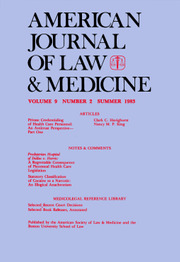 American Journal of Law & Medicine Volume 9 - Issue 2 -