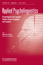 Applied Psycholinguistics Volume 28 - Issue 3 -