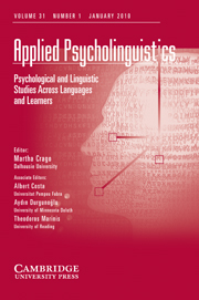 Applied Psycholinguistics Volume 31 - Issue 1 -