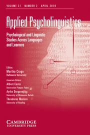 Applied Psycholinguistics Volume 31 - Issue 2 -