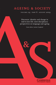 Ageing & Society Volume 29 - Issue 6 -  Discourse, identity and change in mid-to-late life: inter-disciplinary perspectives on language and ageing
