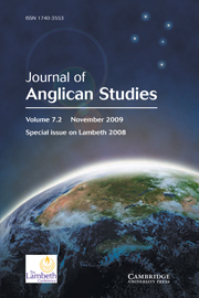 Journal of Anglican Studies Volume 7 - Special Issue2 -  Lambeth 2008