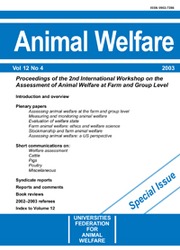 Animal Welfare Volume 12 - Issue 4 -  Proceedings of the 2nd International Workshop on the Assessment of Animal Welfare at Farm and Group Level