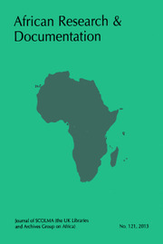 Africa Bibliography, Research and Documentation Volume 121 - Issue  -