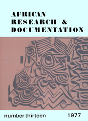 Africa Bibliography, Research and Documentation Volume 13 - Issue  -